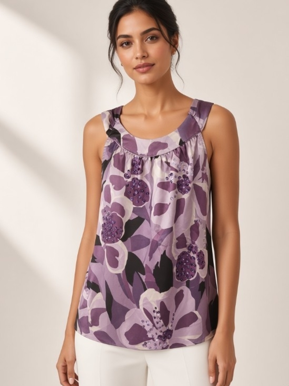 Apt 9 Sleeveless Floral Satin Tank - Purple Sequence. Extra Large Fairycore